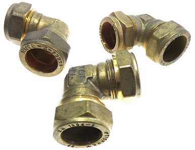 Picture - 3 x Quality Brass 22mm Elbow compression plumbing fitting / connector.